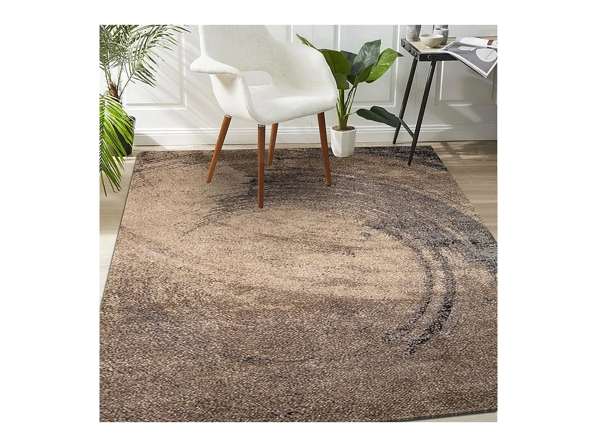 tapis chambre 160x230 tissé marron clair et foncé rectangle motif abstrait BINBA