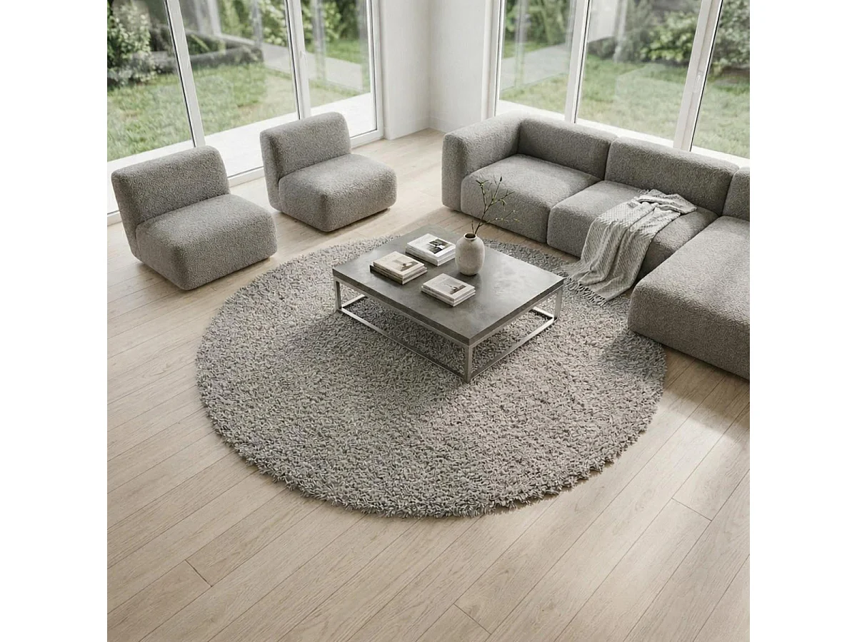 Tappeto a pelo lungo a pelo lungo Ø200 cm tessuto rotondo beige a tinta unita UNI B