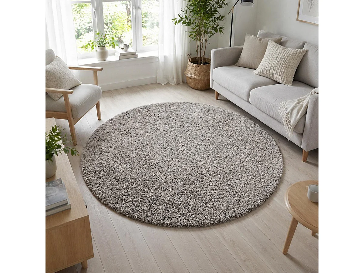 Tappeto a pelo lungo a pelo lungo Ø200 cm tessuto rotondo beige a tinta unita UNI B