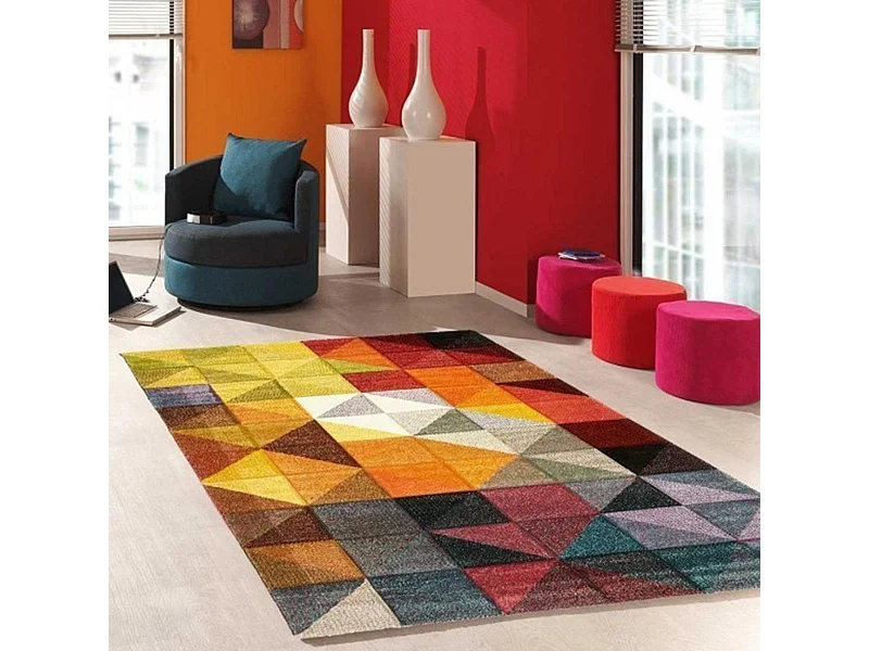 tapis salon 140x200 tissé noir et rouge rectangle motif géométrique LYN8 MARIX