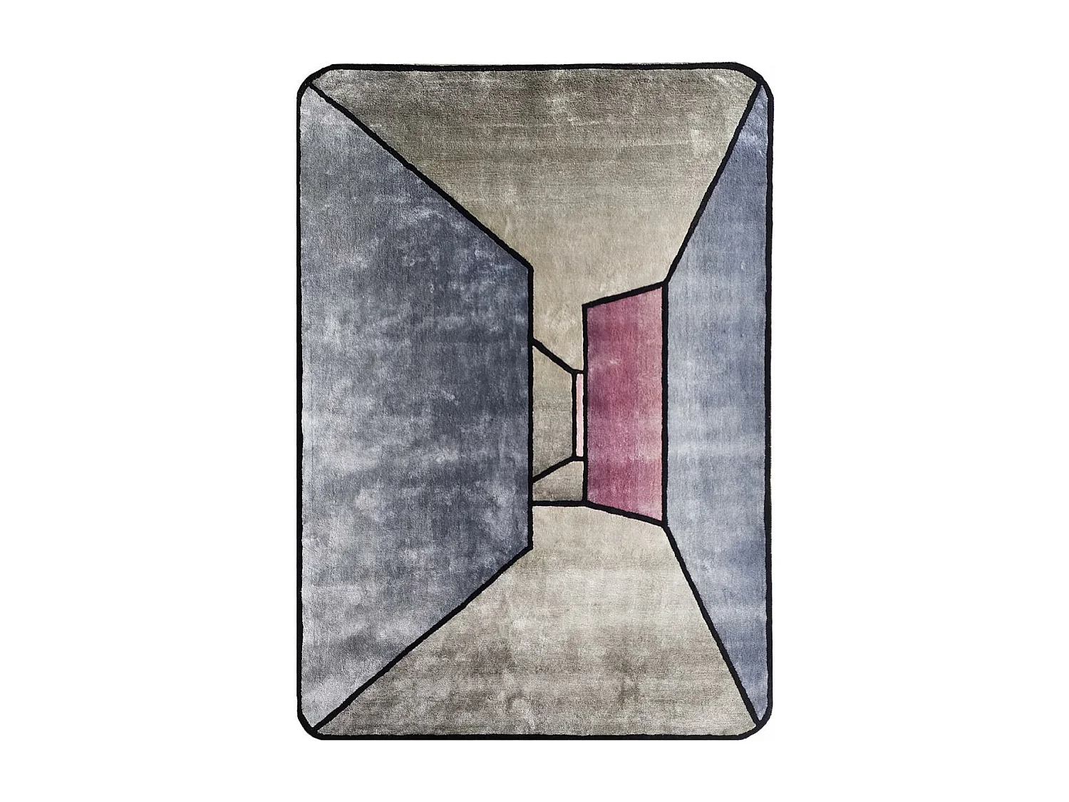 tapis salon 160x230 fait à la main en laine gris et bleu motif géométrique