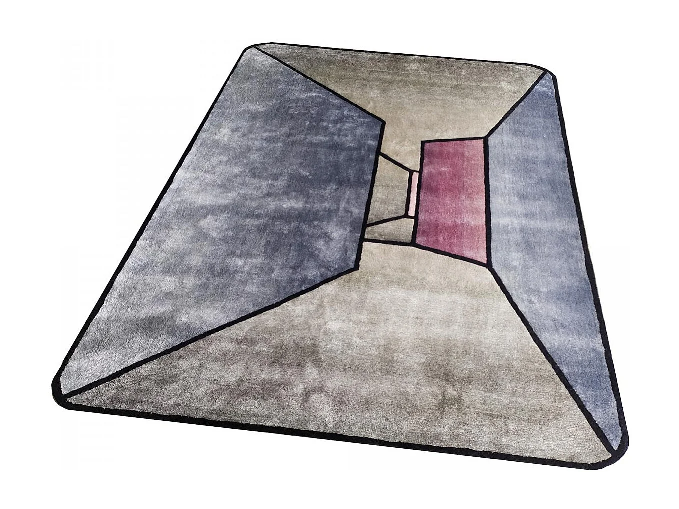 tapis salon 160x230 fait à la main en laine gris et bleu motif géométrique