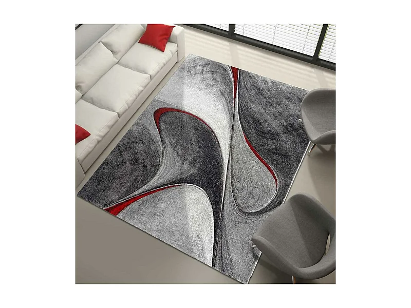 tapis chambre Ø120cm tissé rouge et gris rond Motif rond GARCA