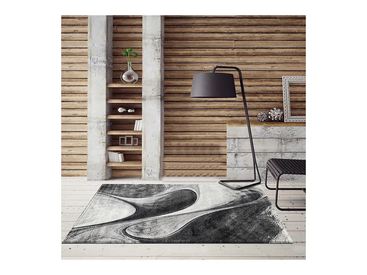 tapis entrée 40x60 tissé gris rectangle motif géométrique LYN8 MADILA