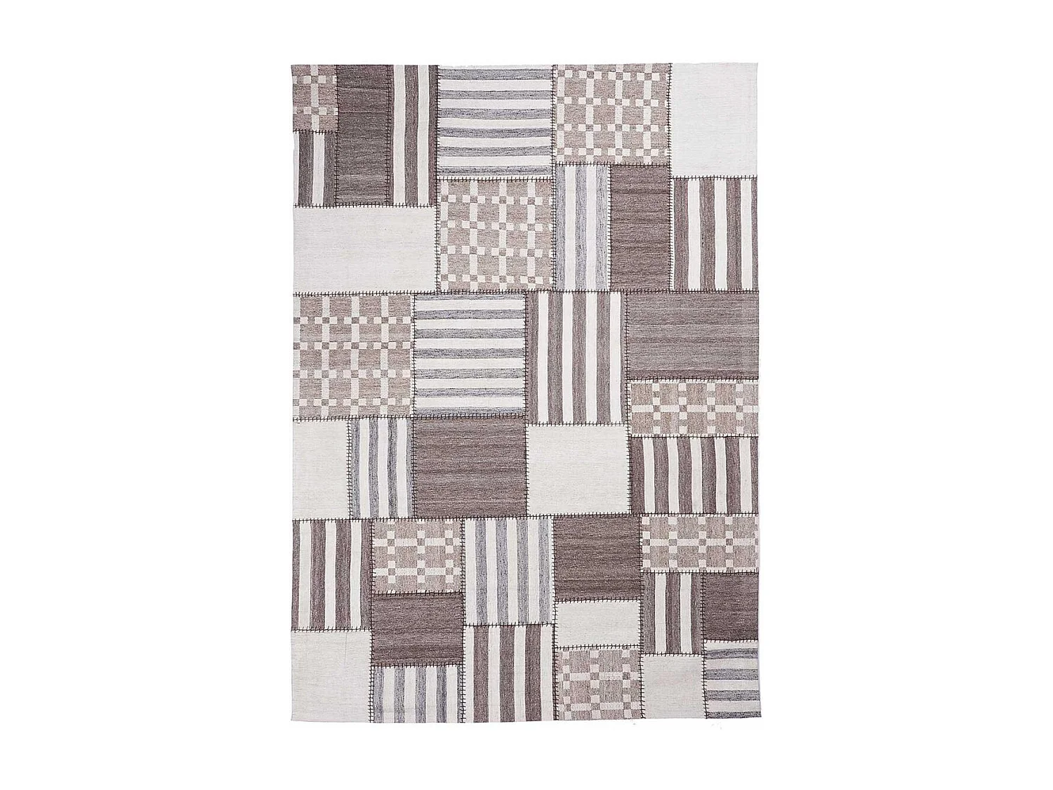 Tapis kilim 60x110 rectangle fait à la main en laine ivoire motif géométrique