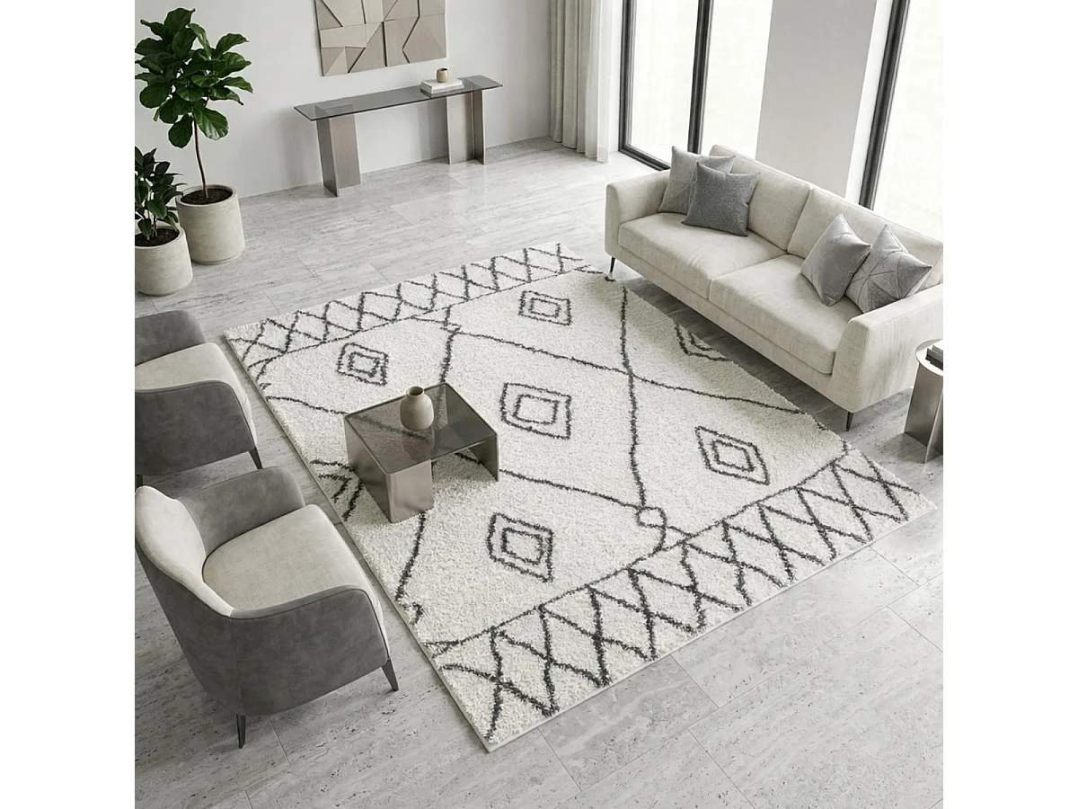 Tapis berbère 280x370 tissé motif ethnic LYN4 DOUX 2 crème