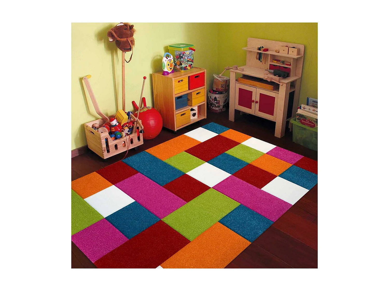 tapis chambre 120x170 tissé multicolore rectangle motif damier CARREAUX