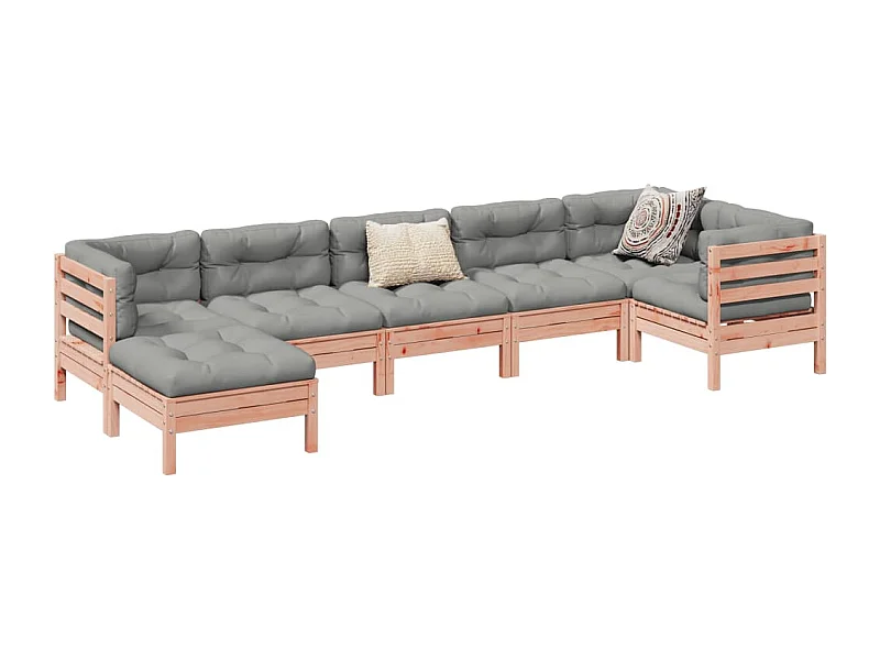 Salon de jardin 7 pcs et coussins bois massif sapin de douglas