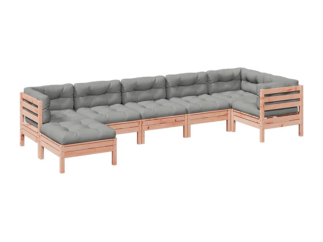 Salon de jardin 7 pcs et coussins bois massif sapin de douglas