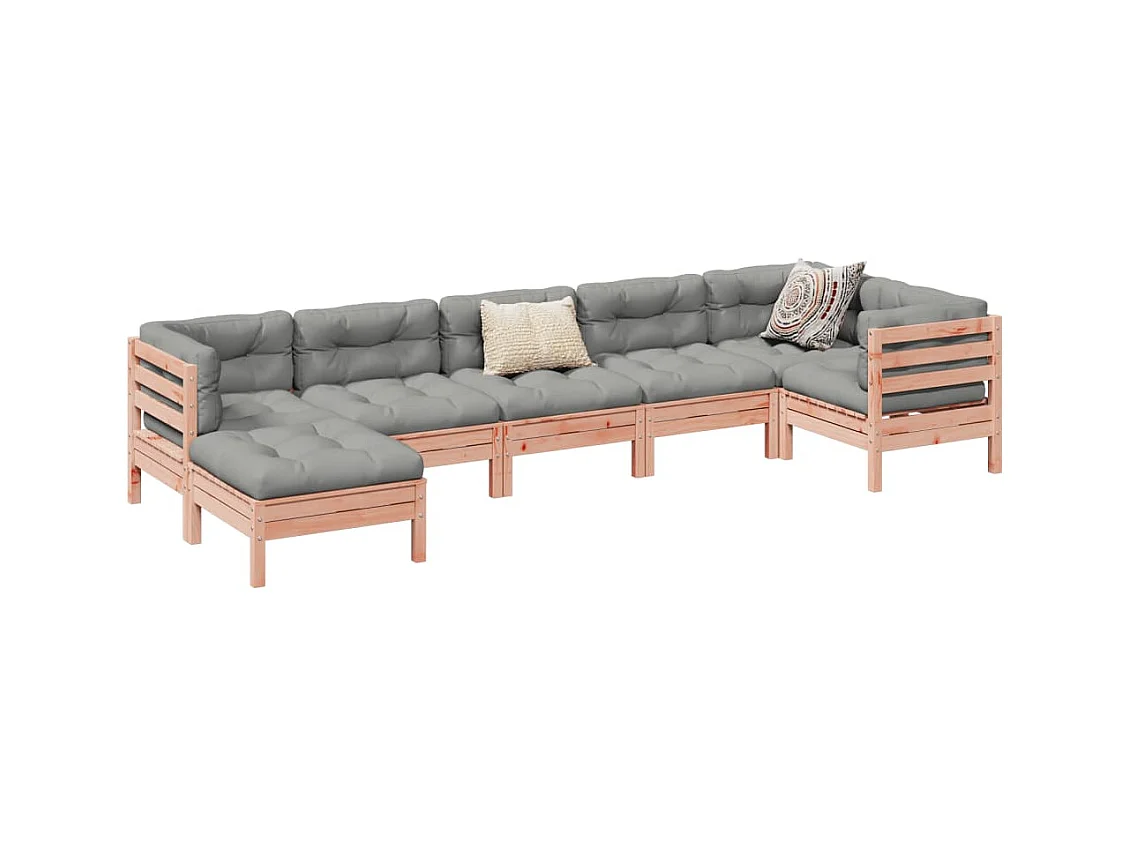 Salon de jardin 7 pcs et coussins bois massif sapin de douglas