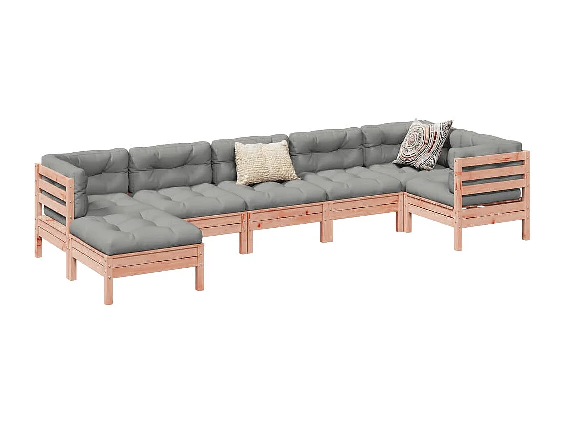 Salon de jardin 7 pcs et coussins bois massif sapin de douglas