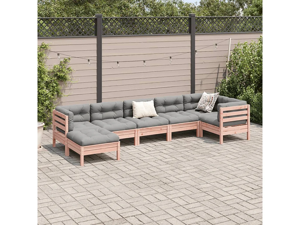 Salon de jardin 7 pcs et coussins bois massif sapin de douglas