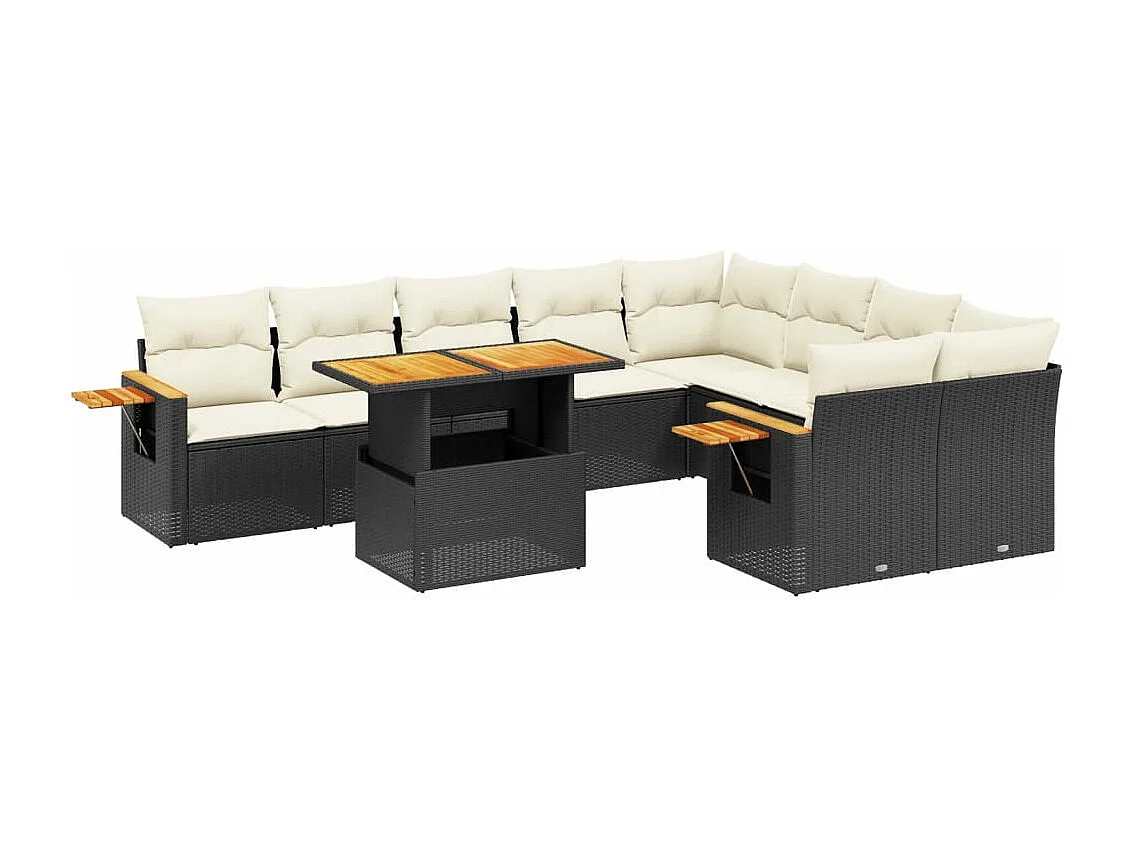 Salon de jardin 10 pcs avec coussins noir résine tressée