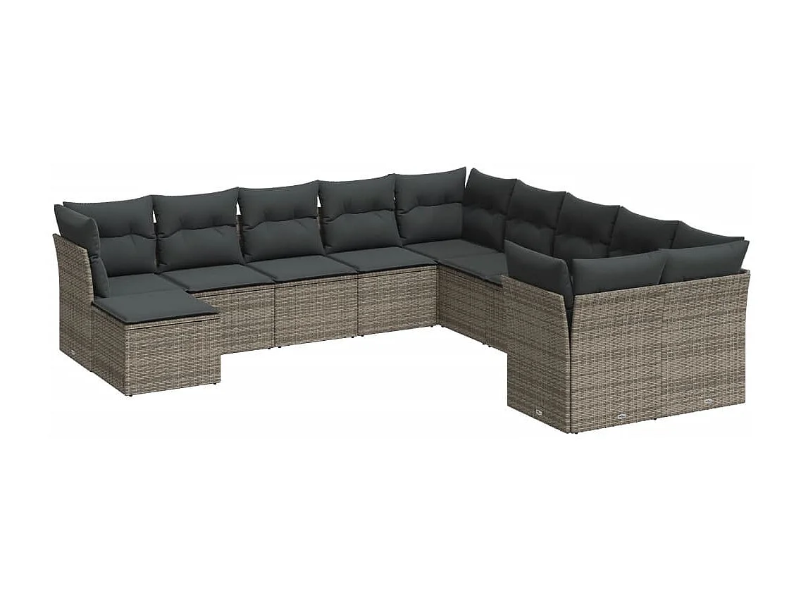 Salon de jardin 11 pcs avec coussins gris résine tressée