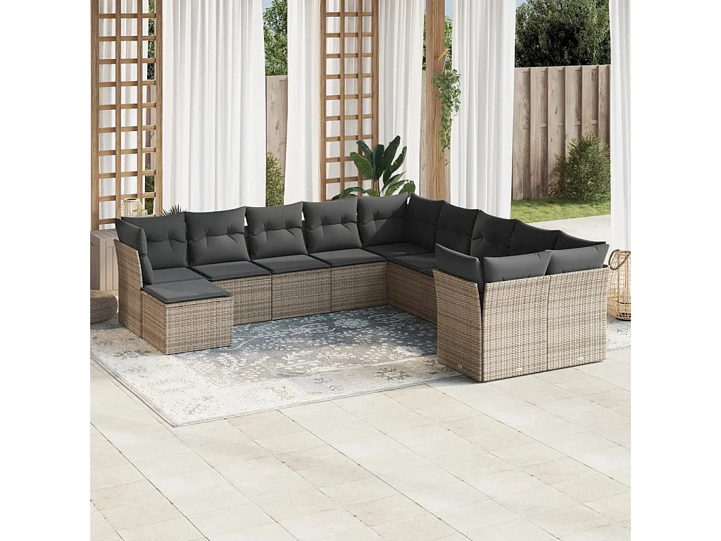 Salon de jardin 11 pcs avec coussins gris résine tressée