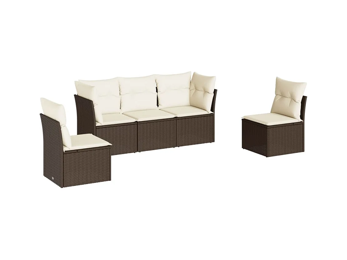 Salon de jardin avec coussins 5 pcs marron résine tressée