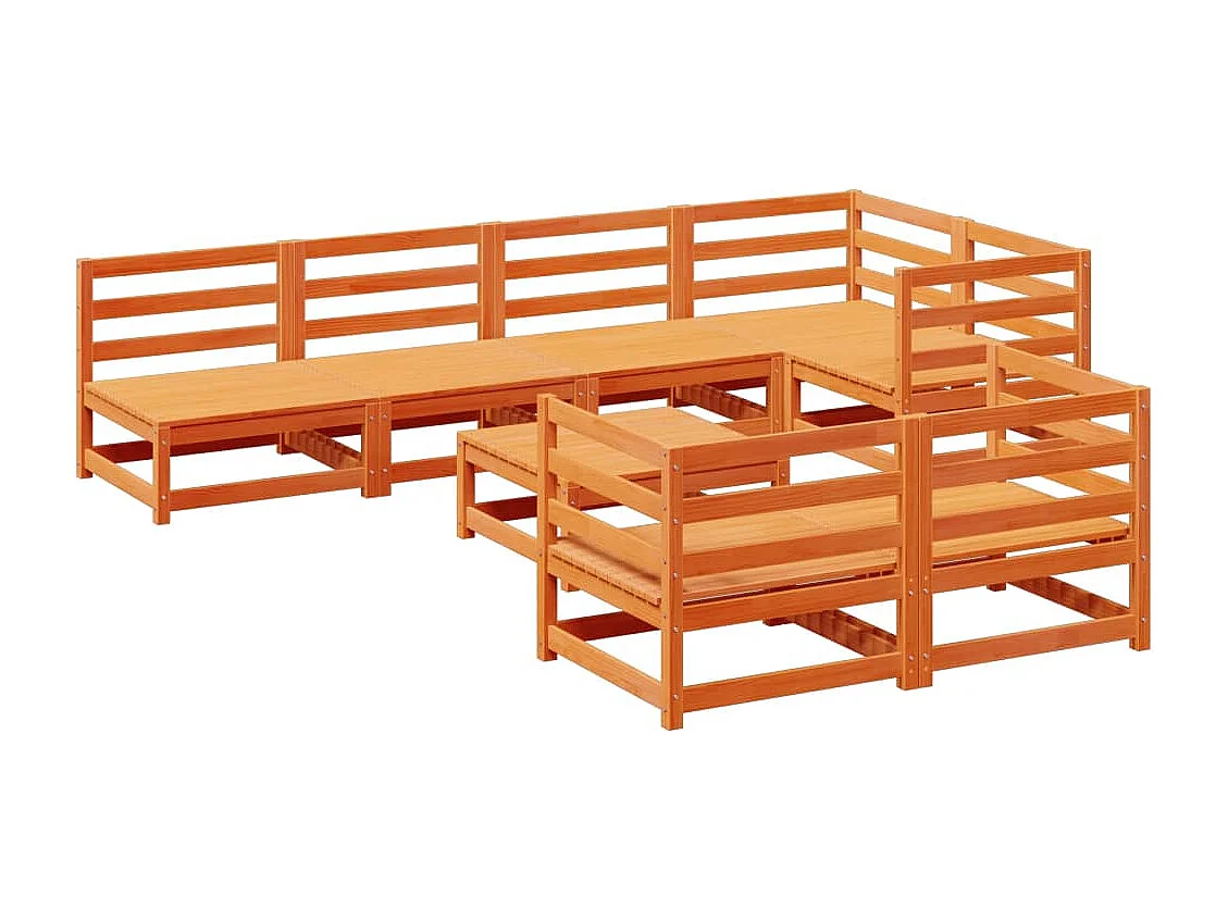 Salon de jardin 8 pcs marron cire bois de pin massif