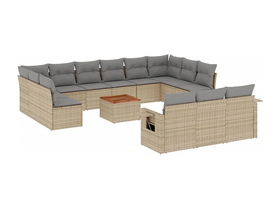 Salon de jardin et coussins 14 pcs mélange beige résine tressée