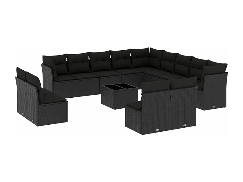 Salon de jardin avec coussins 14 pcs noir résine tressée