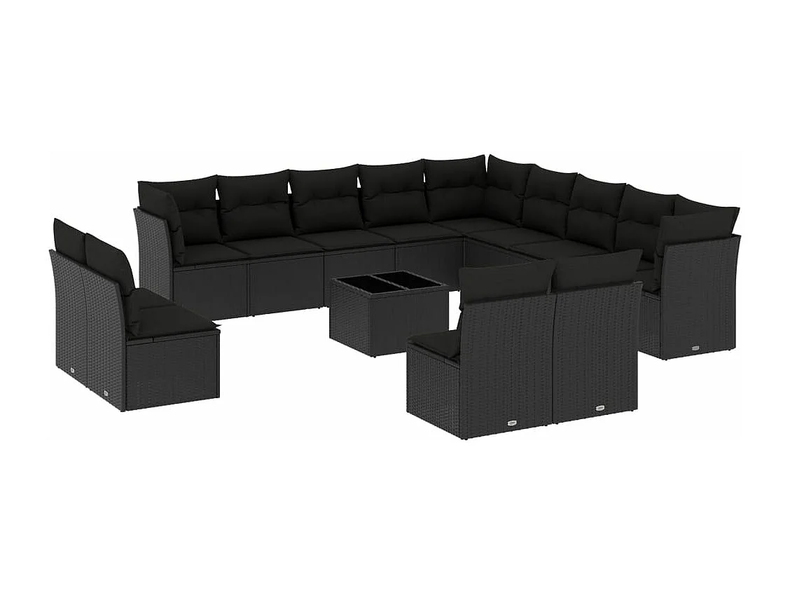 Salon de jardin avec coussins 14 pcs noir résine tressée