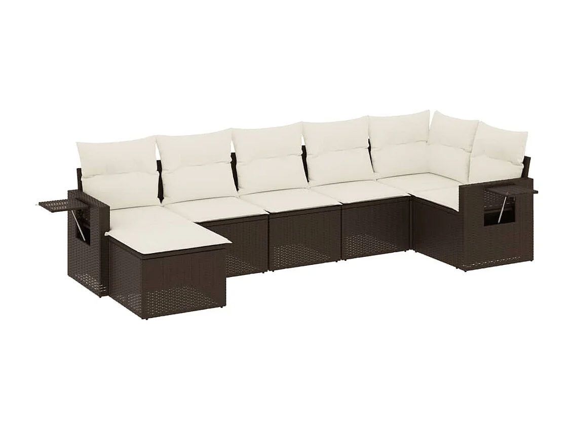 Salon de jardin avec coussins 7 pcs marron résine tressée