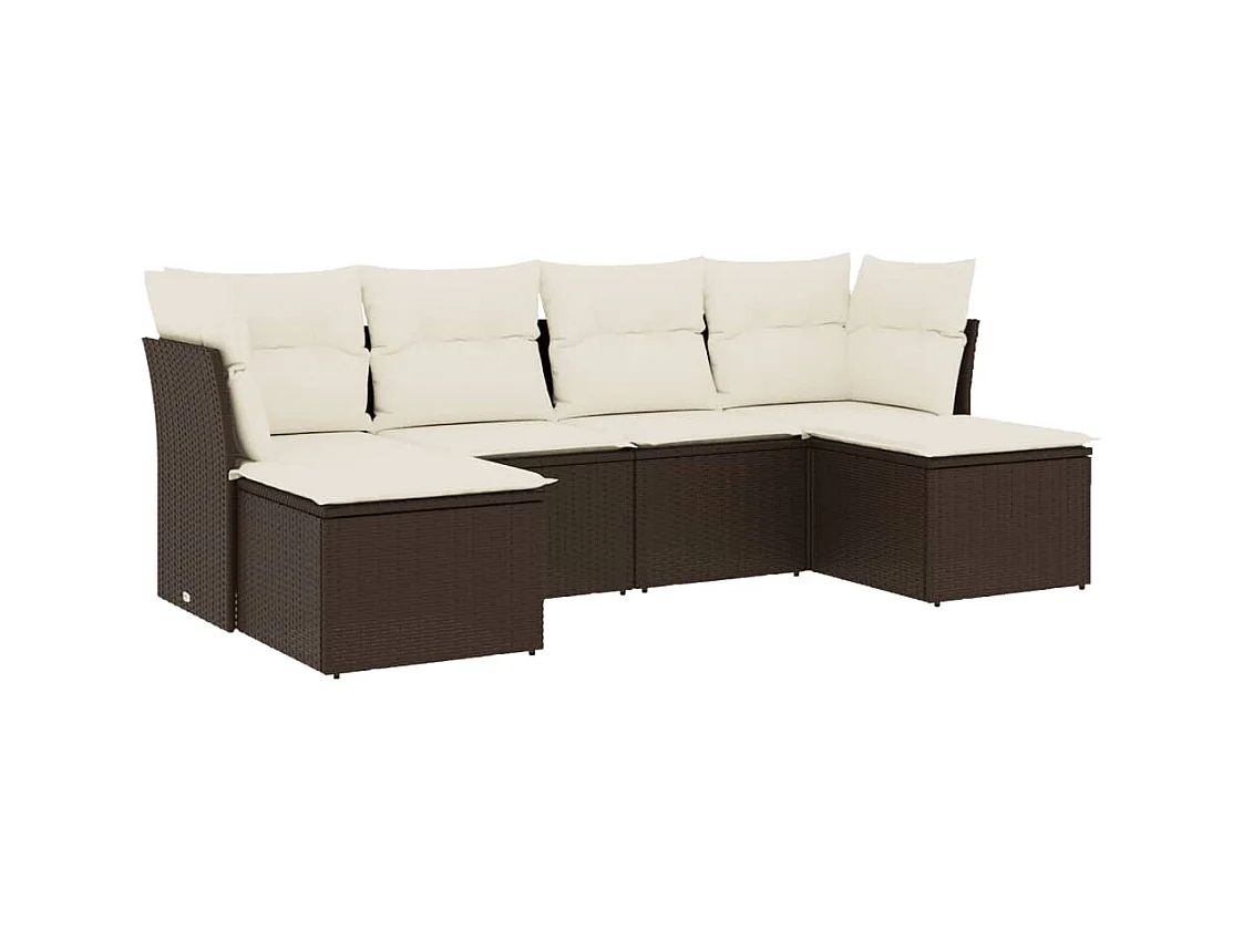 Salon de jardin avec coussins 6 pcs marron résine tressée