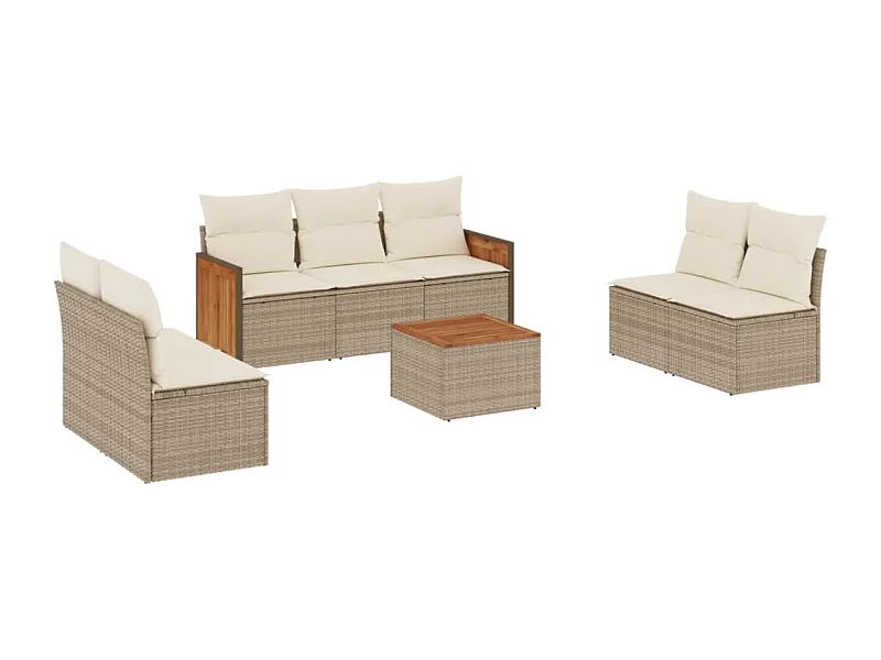 Salon de jardin avec coussins 8 pcs beige résine tressée