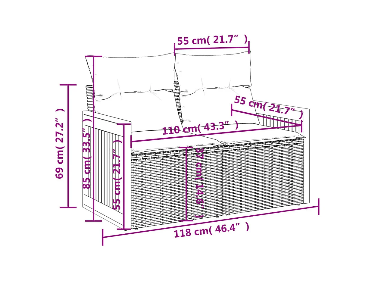 Salon de jardin avec coussins 8 pcs beige résine tressée
