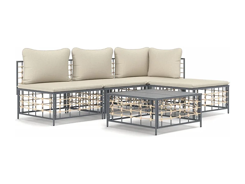 Salon de jardin 5 pcs avec coussins anthracite résine tressée