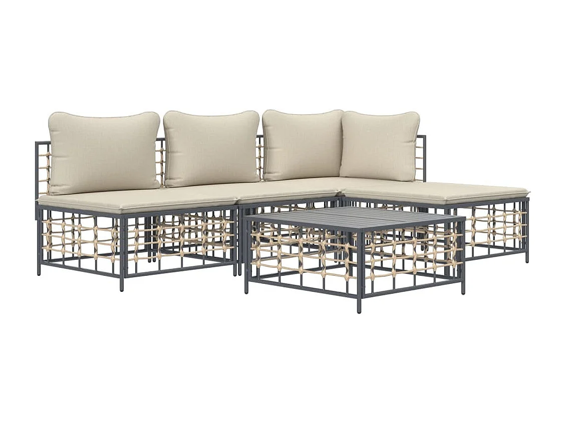 Salon de jardin 5 pcs avec coussins anthracite résine tressée