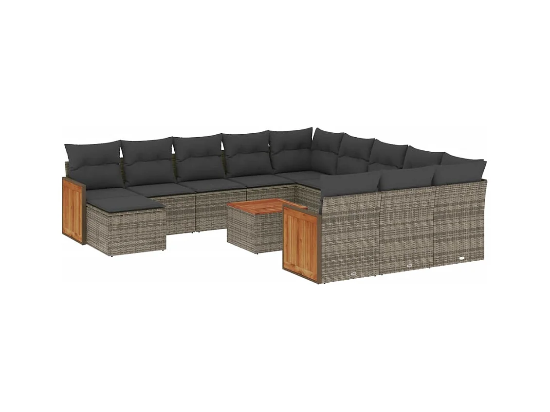 Salon de jardin avec coussins 13 pcs gris résine tressée