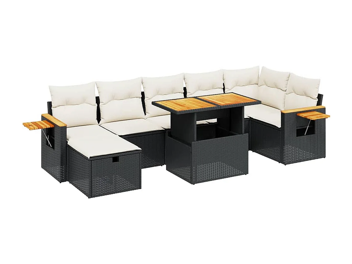 Salon de jardin 8 pcs avec coussins noir résine tressée