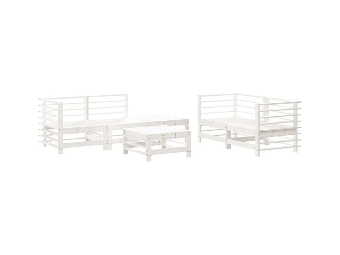 Salon de jardin 6 pcs Blanc Bois de pin massif