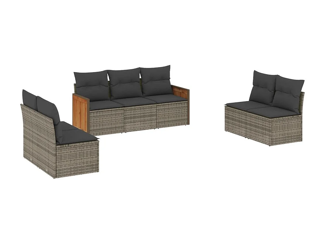 Salon de jardin avec coussins 7 pcs gris résine tressée