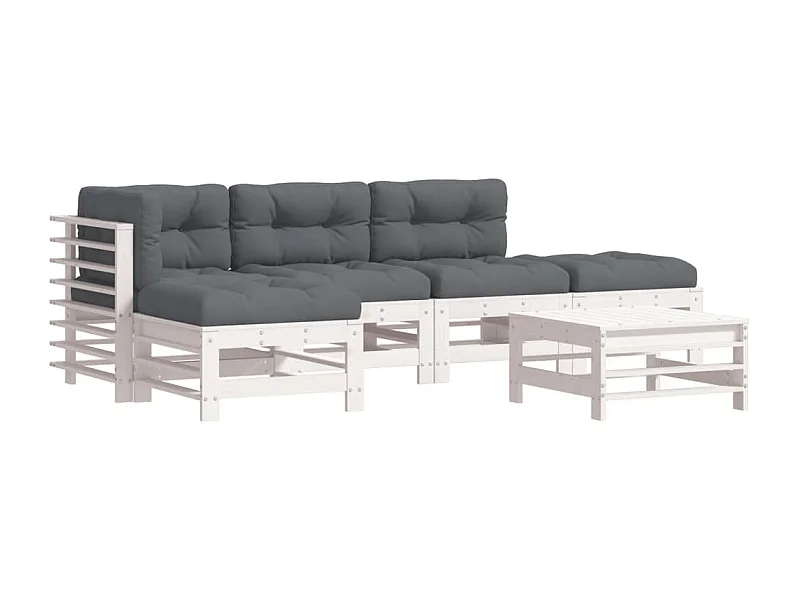 Salon de jardin 6 pcs avec coussins blanc bois massif