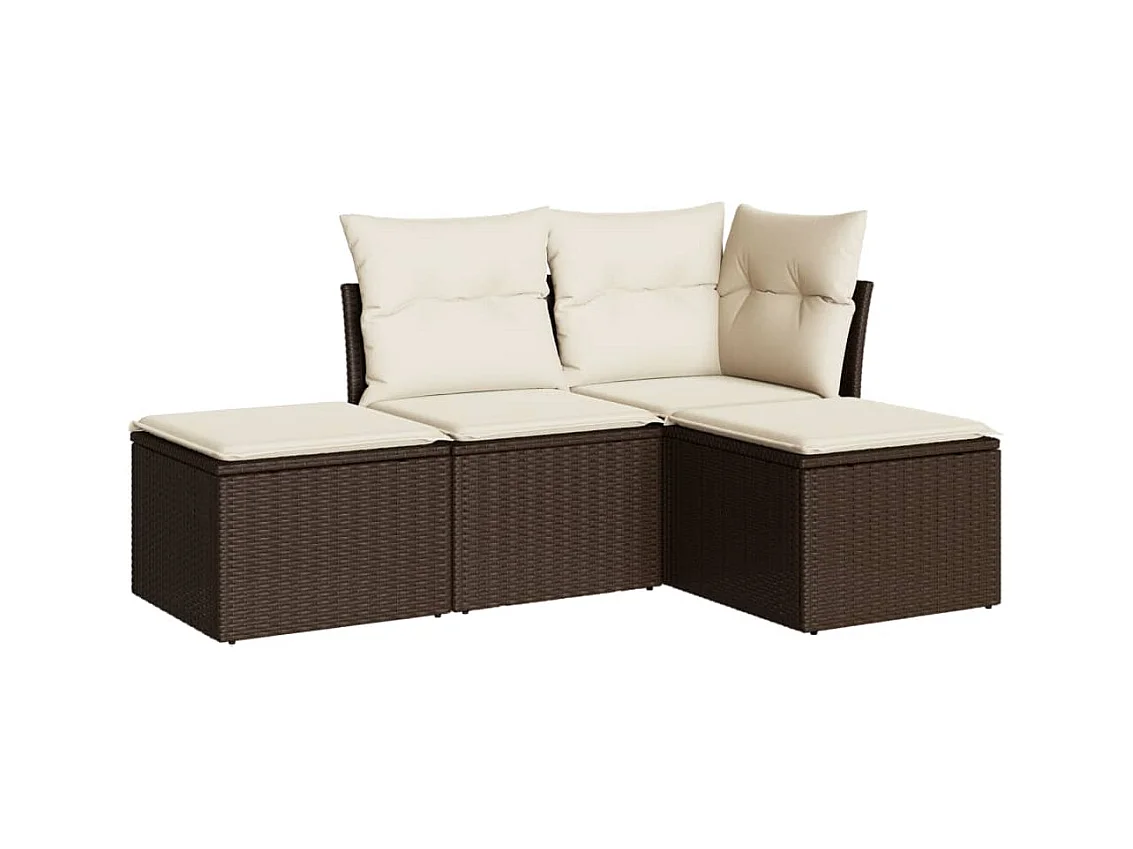 Salon de jardin 4 pcs avec coussins marron résine tressée
