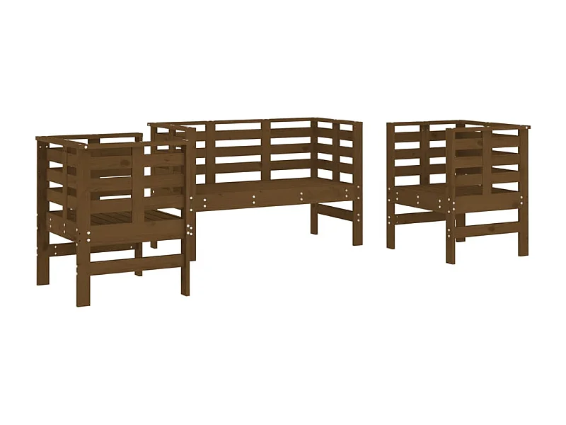 Salon de jardin 3 pcs marron miel bois de pin massif