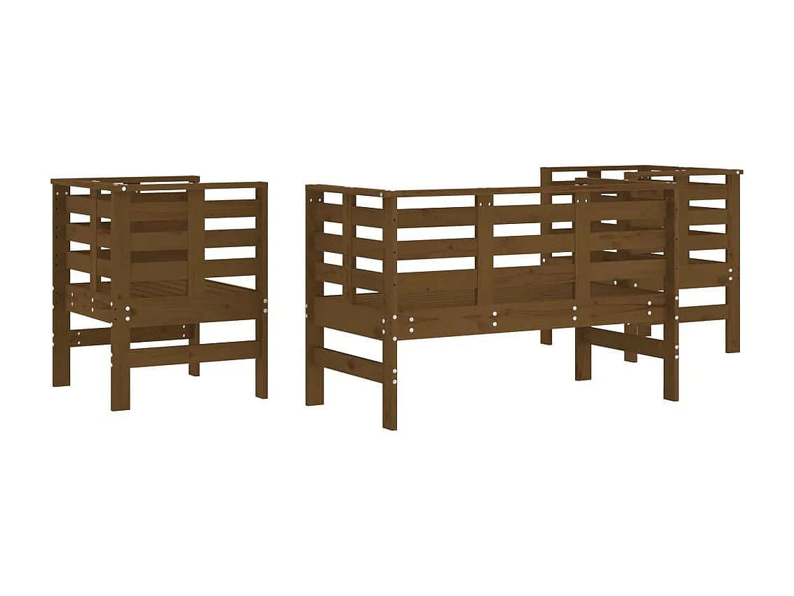 Salon de jardin 3 pcs marron miel bois de pin massif