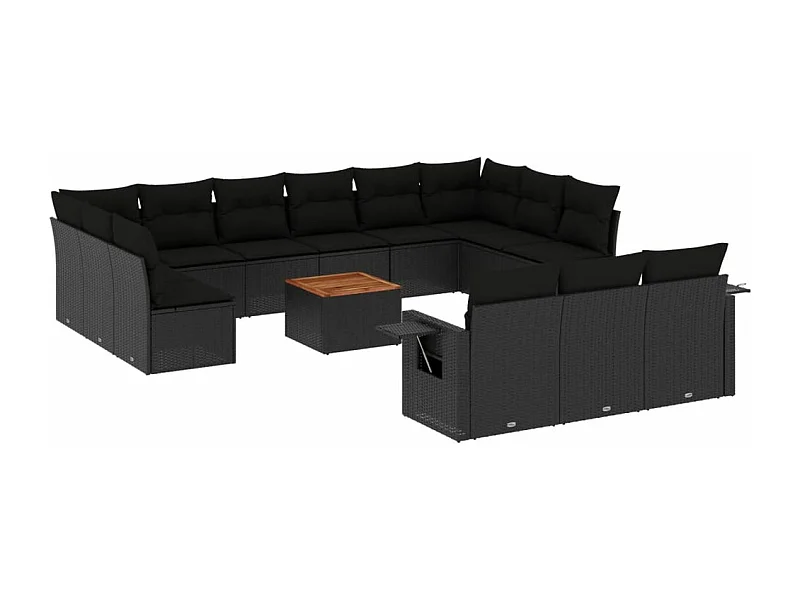 Salon de jardin avec coussins 14 pcs noir résine tressée