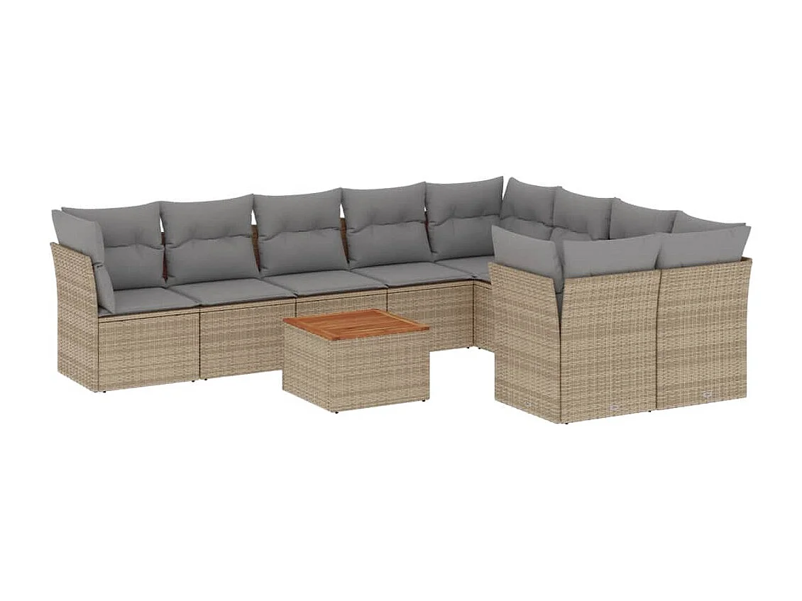 Salon de jardin avec coussins 10 pcs beige résine tressée
