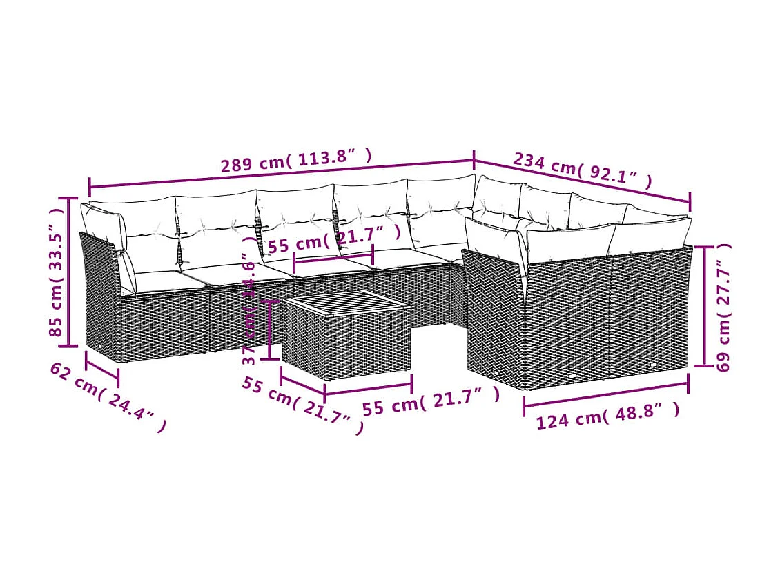 Salon de jardin avec coussins 10 pcs beige résine tressée