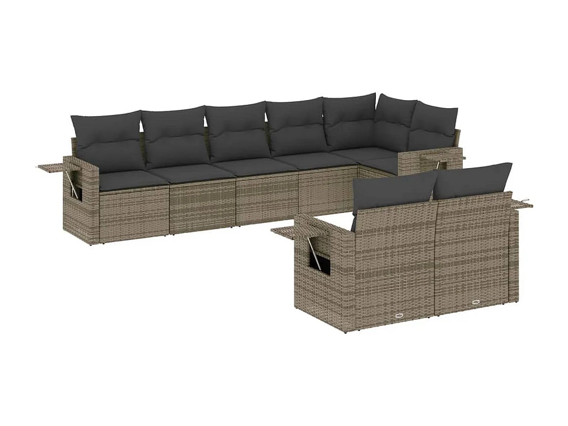 Salon de jardin 8 pcs avec coussins gris résine tressée