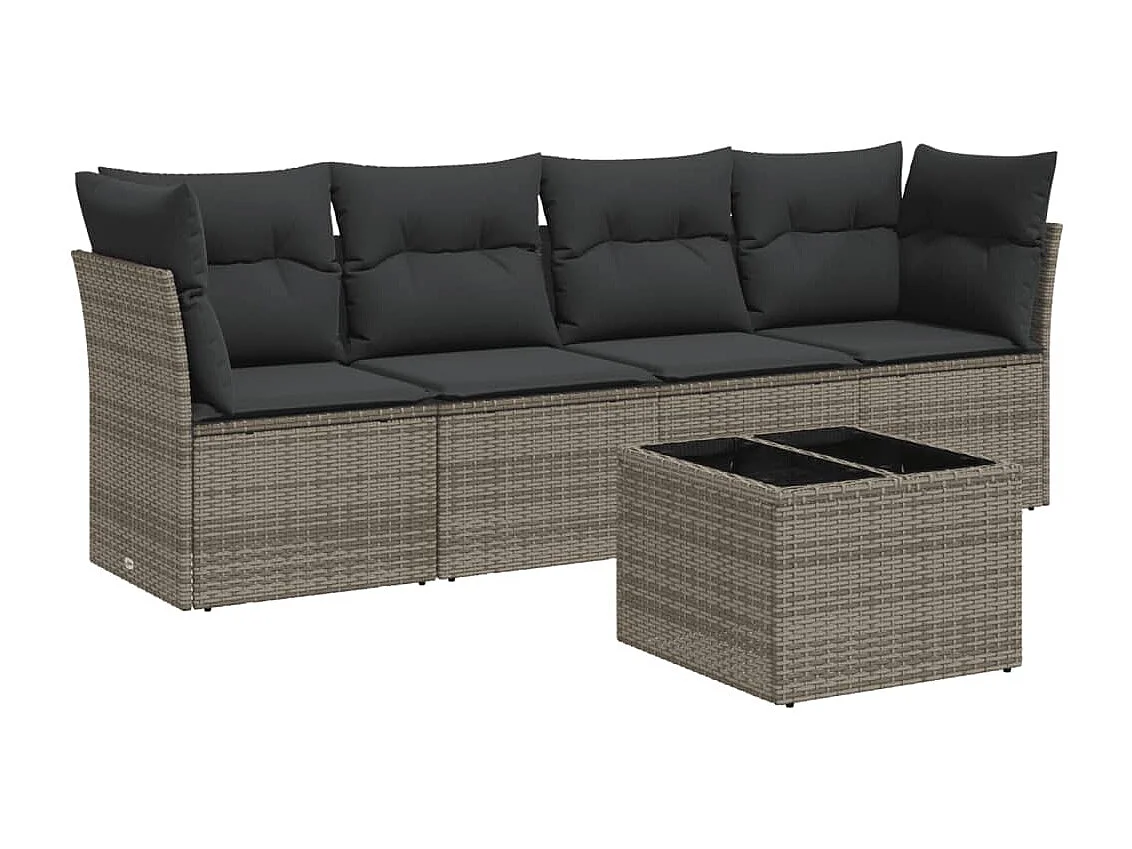 Salon de jardin 5 pcs avec coussins gris résine tressée