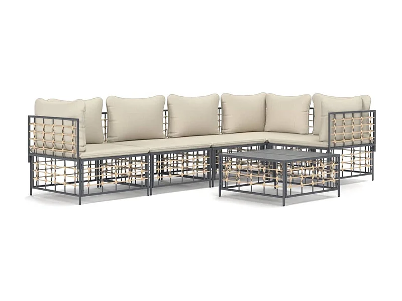 Salon de jardin 6 pcs avec coussins anthracite résine tressée