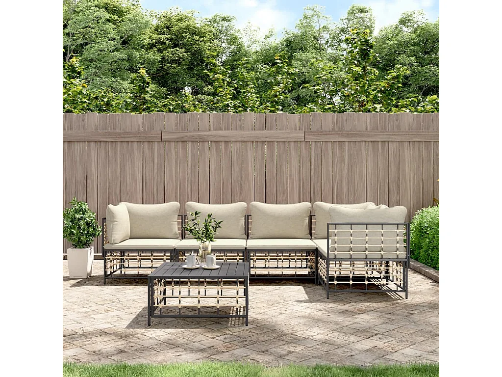 Salon de jardin 6 pcs avec coussins anthracite résine tressée