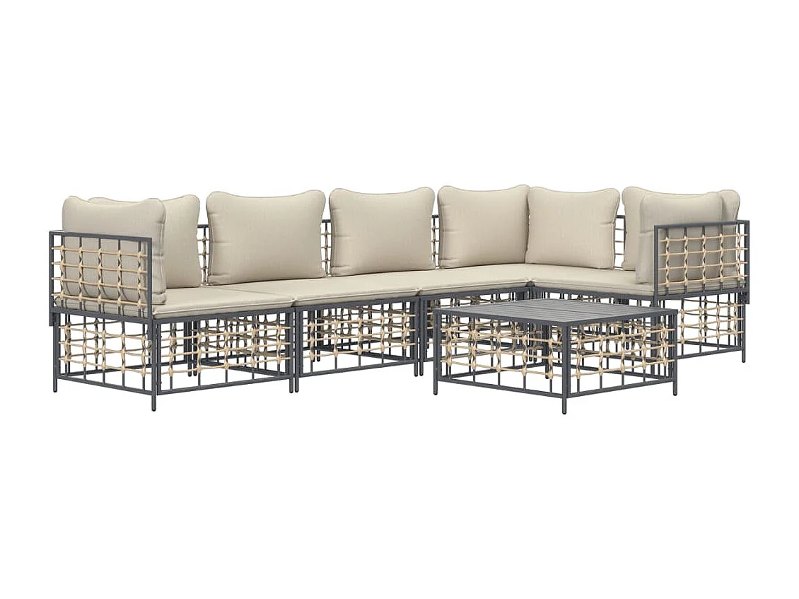 Salon de jardin 6 pcs avec coussins anthracite résine tressée