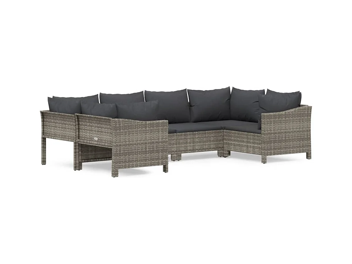Salon de jardin 6 pcs avec coussins Gris Résine tressée