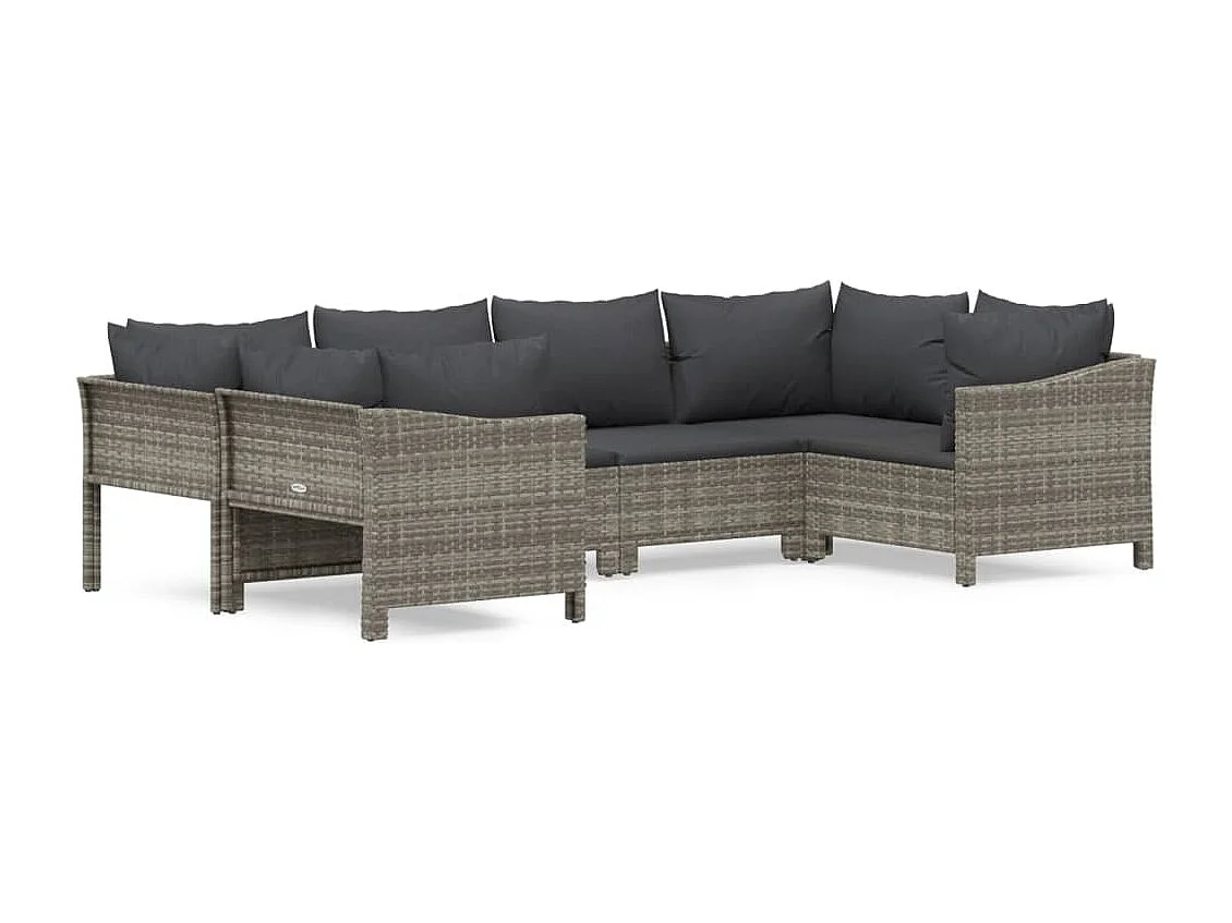 Salon de jardin 6 pcs avec coussins Gris Résine tressée