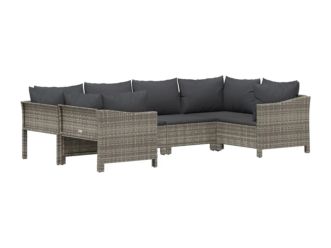 Salon de jardin 6 pcs avec coussins Gris Résine tressée