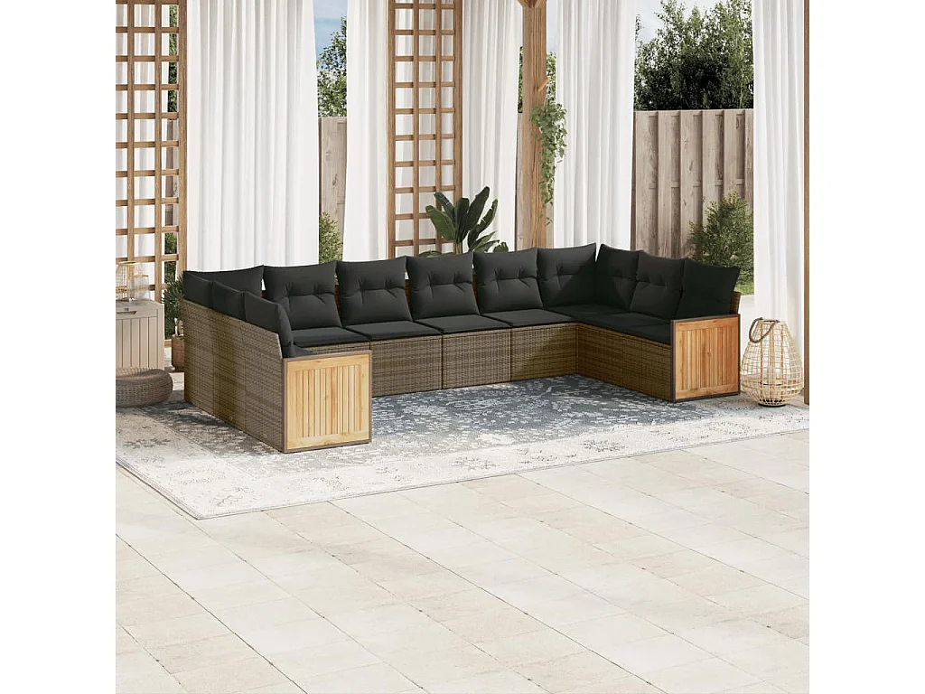 Salon de jardin avec coussins 10 pcs gris résine tressée